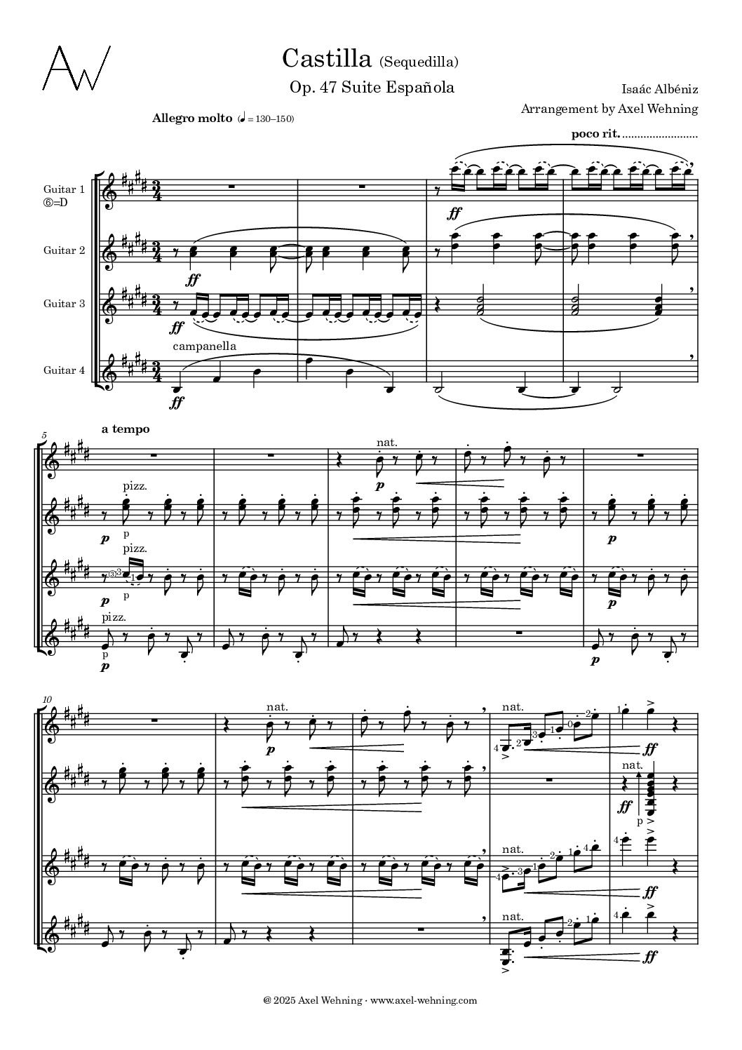 Isaac Albéniz - Castilla - for four guitars