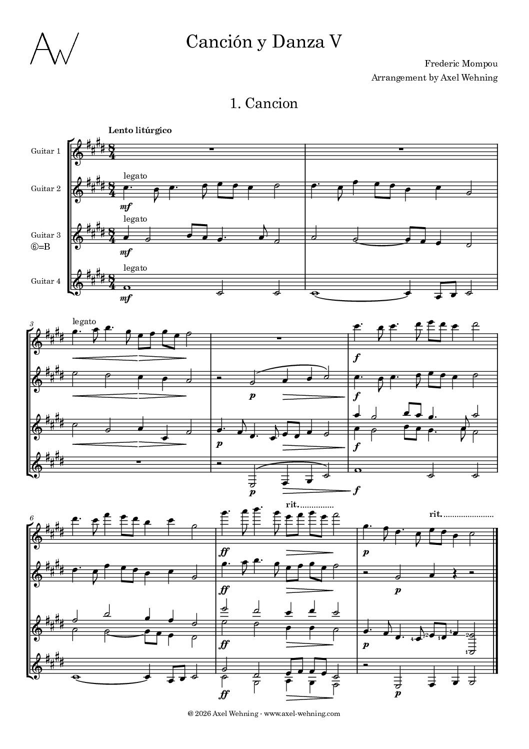 Frederic Mompou - Canción y Danza V - for four guitars